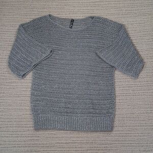 Massini Silver Metallic Lightweight Sweater Long Sleeve Pullover Womens Small